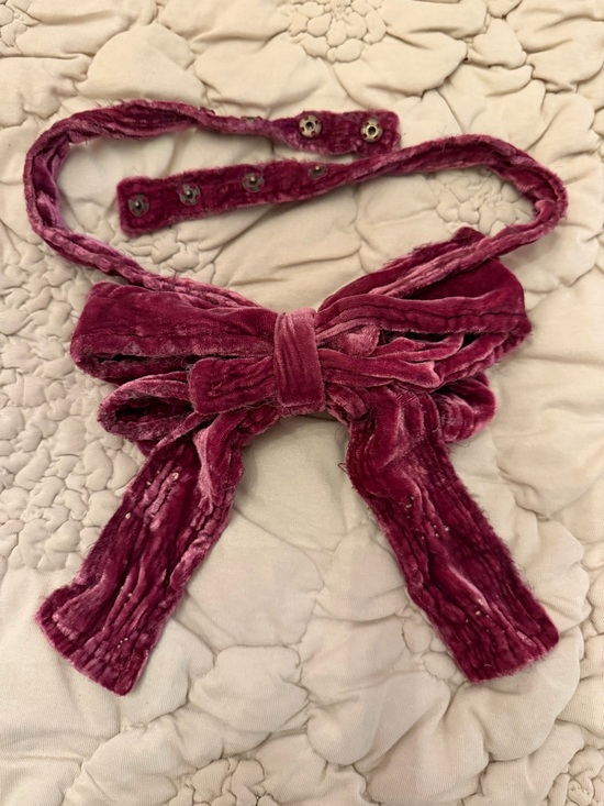 Magnolia Pearl Jabot. Velvet Bow in Deep Berry